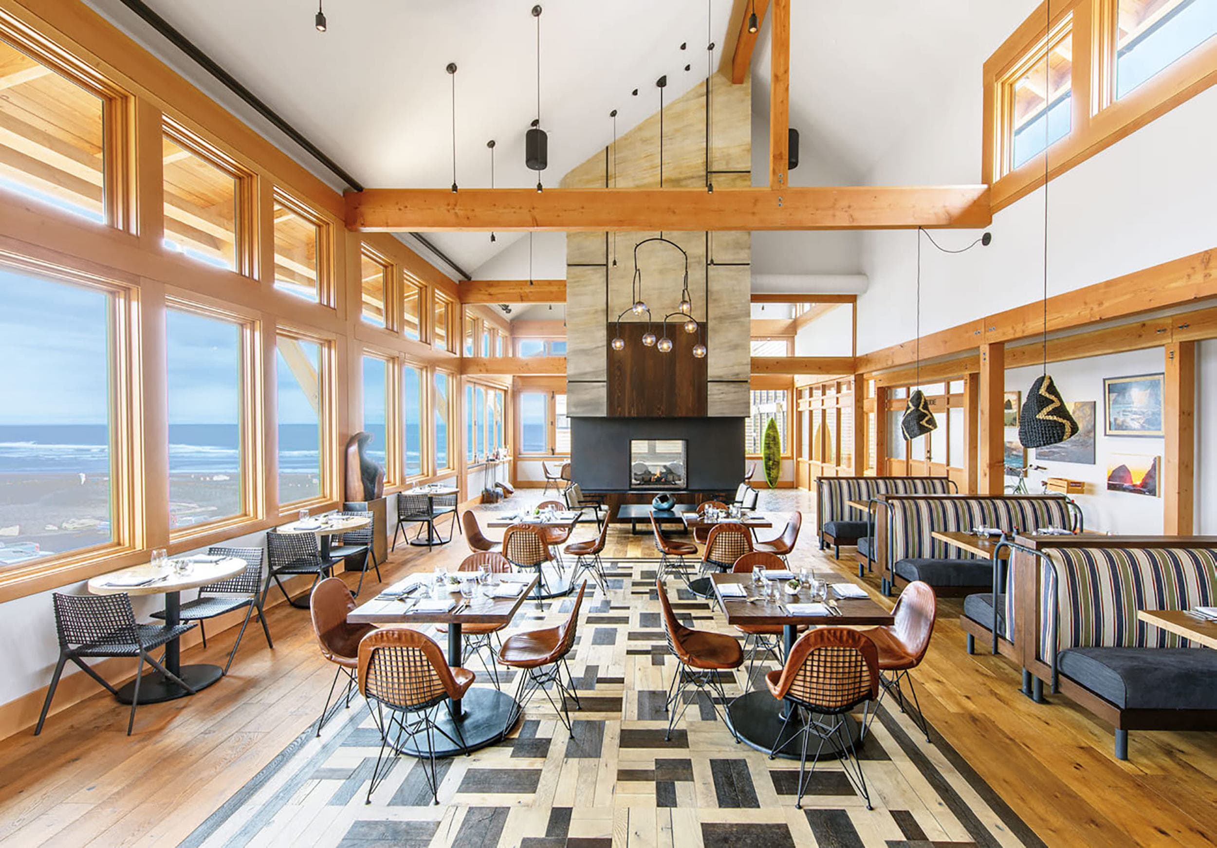 An empty Headlands Meridian restaurant dining room ready for service